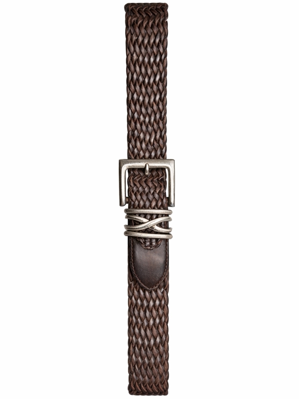 Brighton Braided Leather Belt in Chocolate Brown with Silver Accents